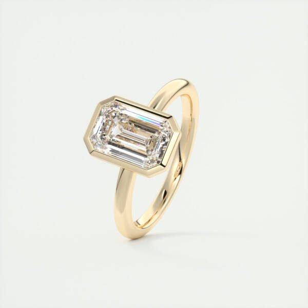 2CT Emerald Solitaire Bezel Set Moissanite Engagement Ring - Image 7