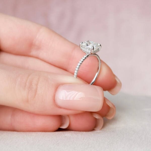 2.0 CT Cushion Cut Pave Setting Moissanite Engagement Ring - Image 4