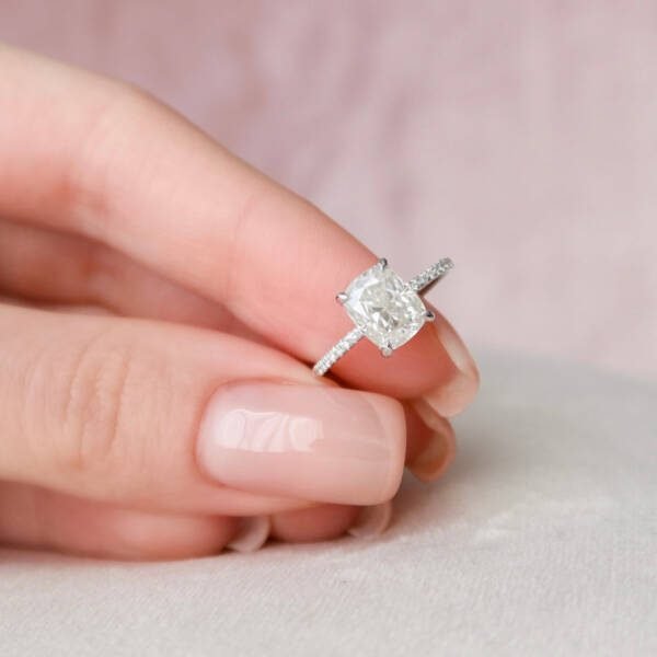 2.0 CT Cushion Cut Pave Setting Moissanite Engagement Ring - Image 2