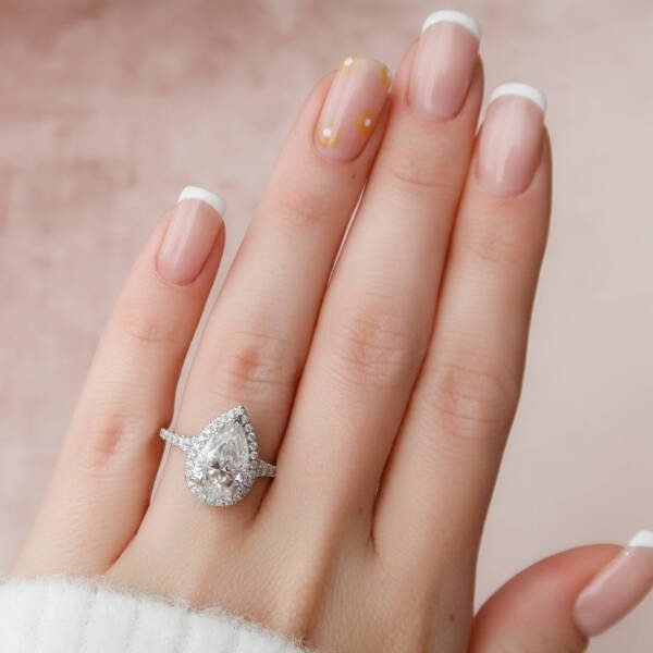 3.0 CT Pear Halo & Split Shank Moissanite Engagement Ring - Image 2