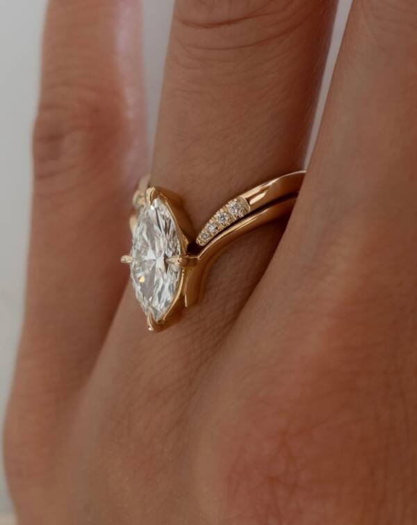 2ct Marquise With Matching Paved Curved Open Band - Image 5