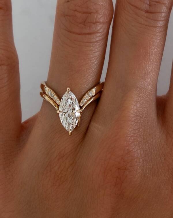 2ct Marquise With Matching Paved Curved Open Band - Image 6