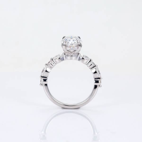 2ct Oval Moissanite With Hidden Halo & Accent Pavé Band - Image 2
