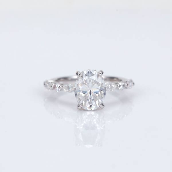 2ct Oval Moissanite With Hidden Halo & Accent Pavé Band
