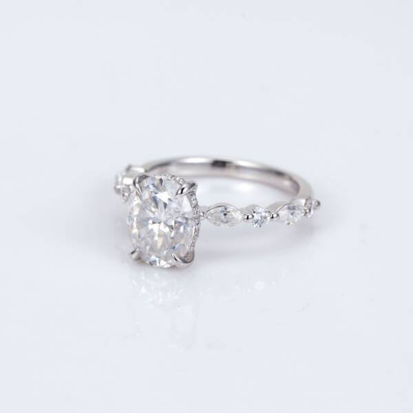 2ct Oval Moissanite With Hidden Halo & Accent Pavé Band - Image 6