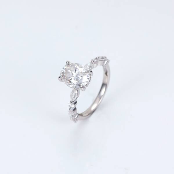 2ct Oval Moissanite With Hidden Halo & Accent Pavé Band - Image 3