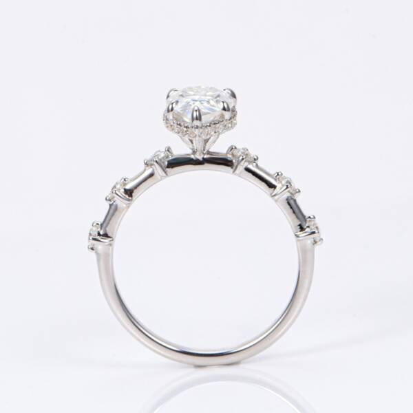 1.5ct Pear Moissanite With Hidden Halo & Accent Band - Image 10