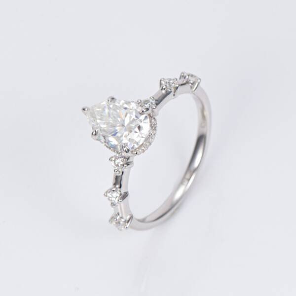 1.5ct Pear Moissanite With Hidden Halo & Accent Band - Image 7