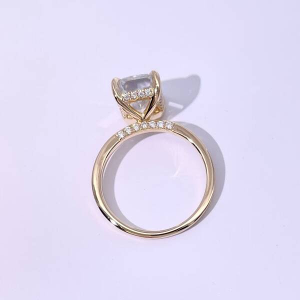 4ct Radiant Moissanite With Hidden Halo & Pavé Bridge - Image 3