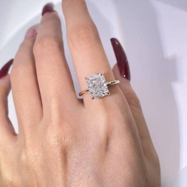 4ct Radiant Moissanite With Hidden Halo & Pavé Bridge - Image 4